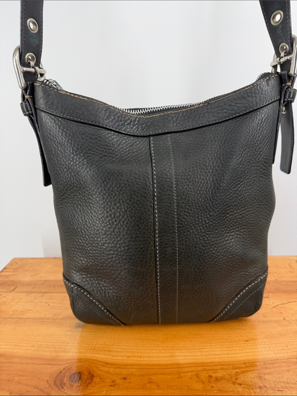 Coach F12319 Black Leather Crossbody Bag  Zip Pocket Adjustable Strap